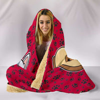 Load image into Gallery viewer, Designs by MyUtopia Shout Out:Cute Dog and Cat on a Field of Paw Prints Premium Vegan Suede Medium Weight Hooded Blanket - Tall (80x60 &amp; 60x45)
