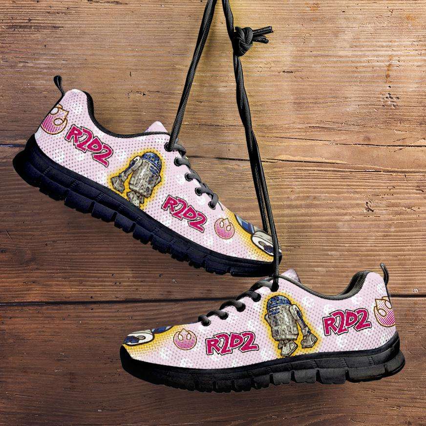Designs by MyUtopia Shout Out:Cute R2-D2 Droid on Pink Running Shoes,Kid's / 11 CHILD (EU28) / Light Pink/Black,Running Shoes