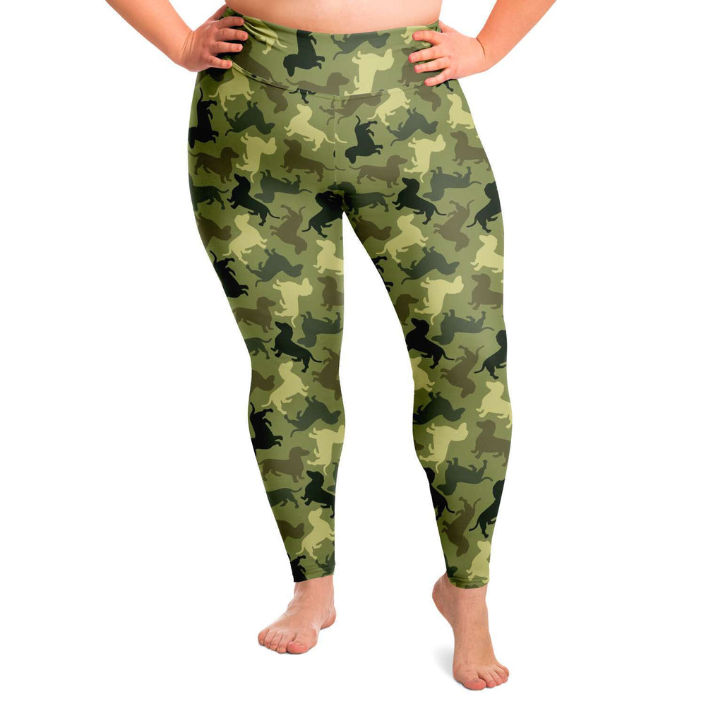 Designs by MyUtopia Shout Out:Dachshund Animal Print Camo Print Fashion Leggings - Plus Sizes