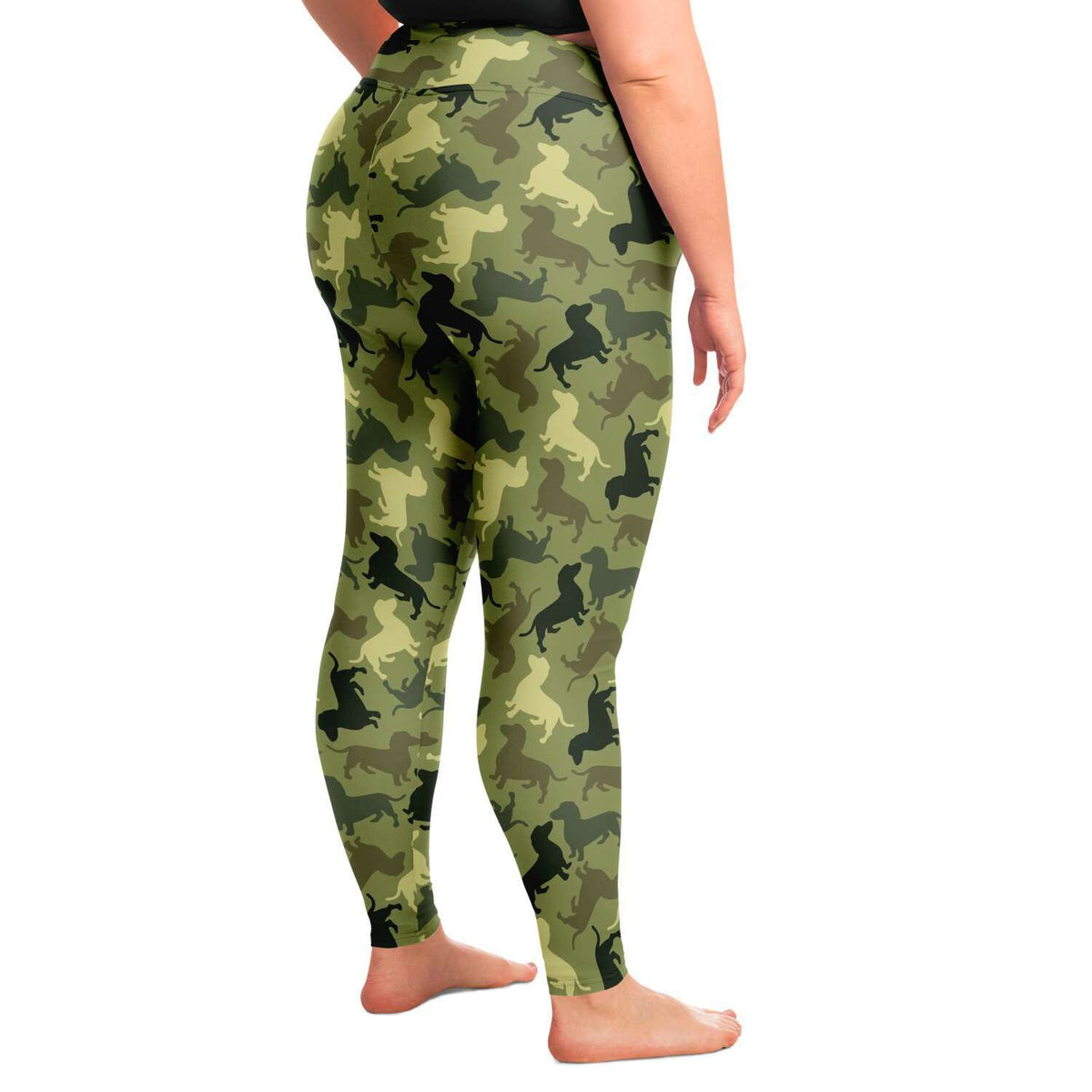 Designs by MyUtopia Shout Out:Dachshund Animal Print Camo Print Fashion Leggings - Plus Sizes,Select Your Size / Green,Plus Size Legging - AOP