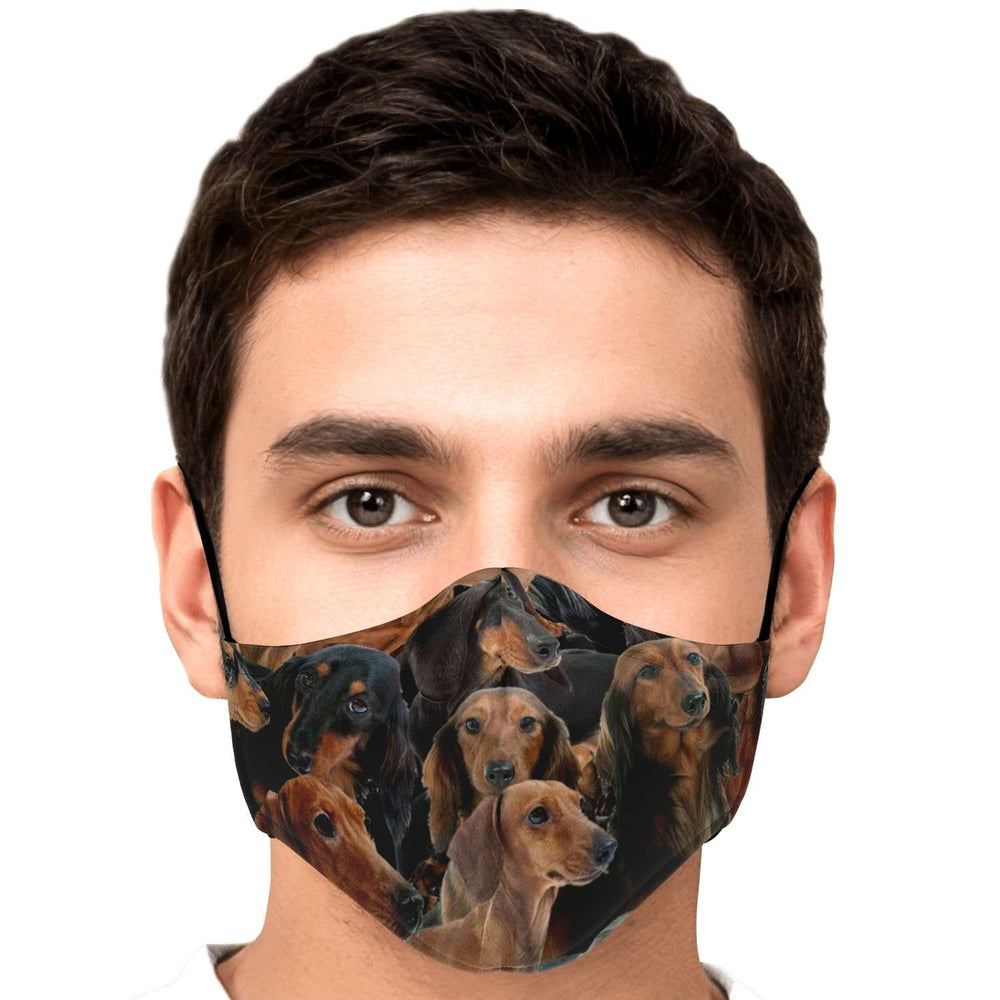 Designs by MyUtopia Shout Out:Dachshund Animal Print Fitted Face mask with Adjustable Ear Loops and filter pocket,Adult / Single / No filters,Fabric Face Mask