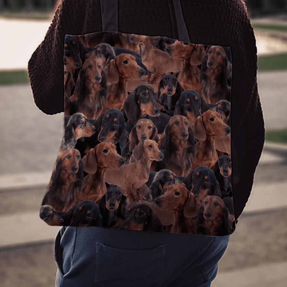Designs by MyUtopia Shout Out:Dachshund Lovers Fabric Totebag Reusable Shopping Tote