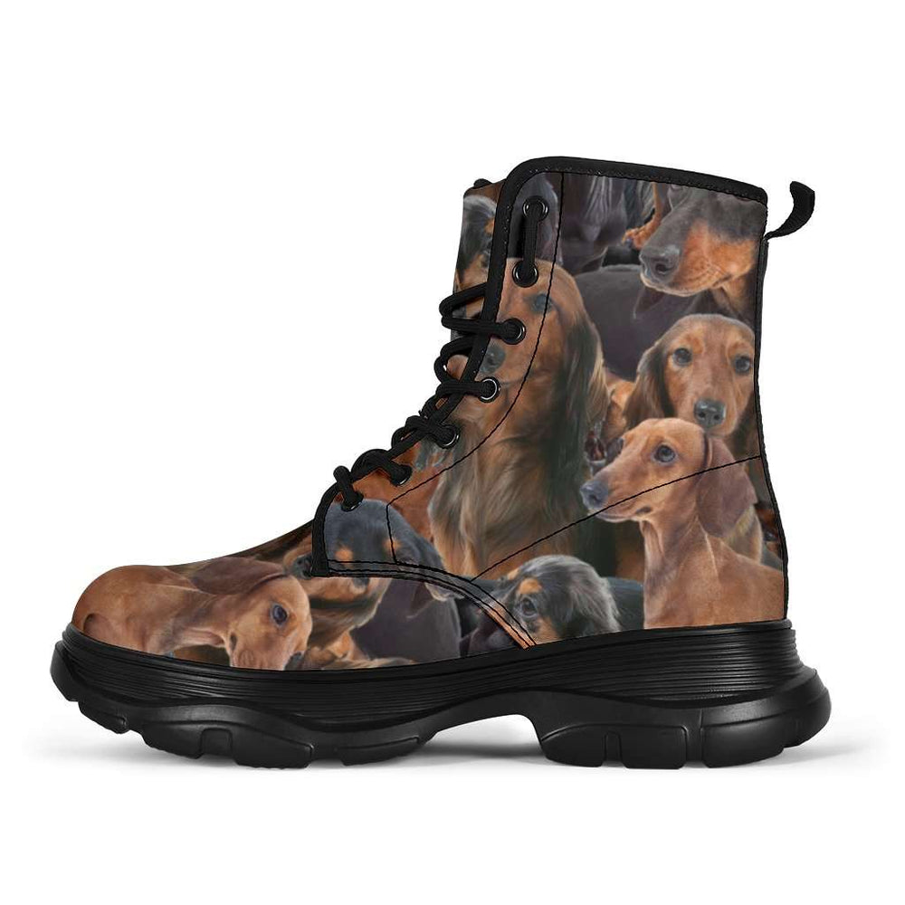 Designs by MyUtopia Shout Out:Dachshund Print Chunky Sneaker Walking Boots,Women's / Ladies US5 (EU35),Lace-up Boots