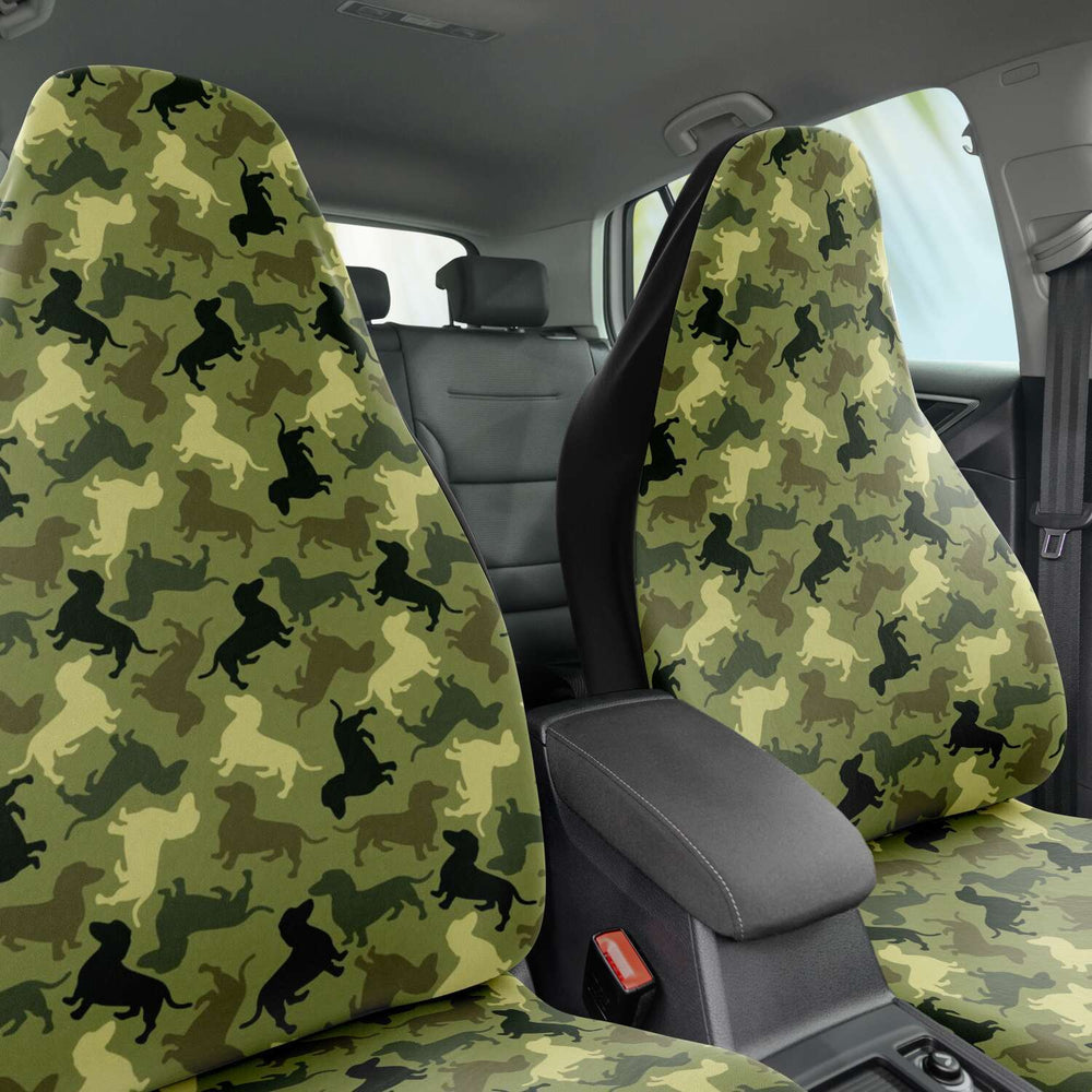 Designs by MyUtopia Shout Out:Dachshund Shaped Camo Print car seat covers (set of two)