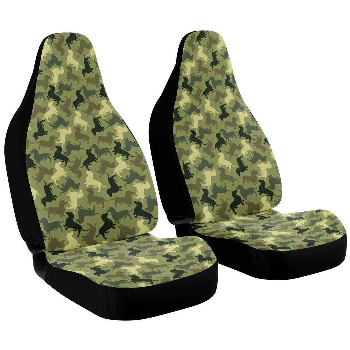 Designs by MyUtopia Shout Out:Dachshund Shaped Camo Print car seat covers (set of two),One size,Car Seat Cover - AOP