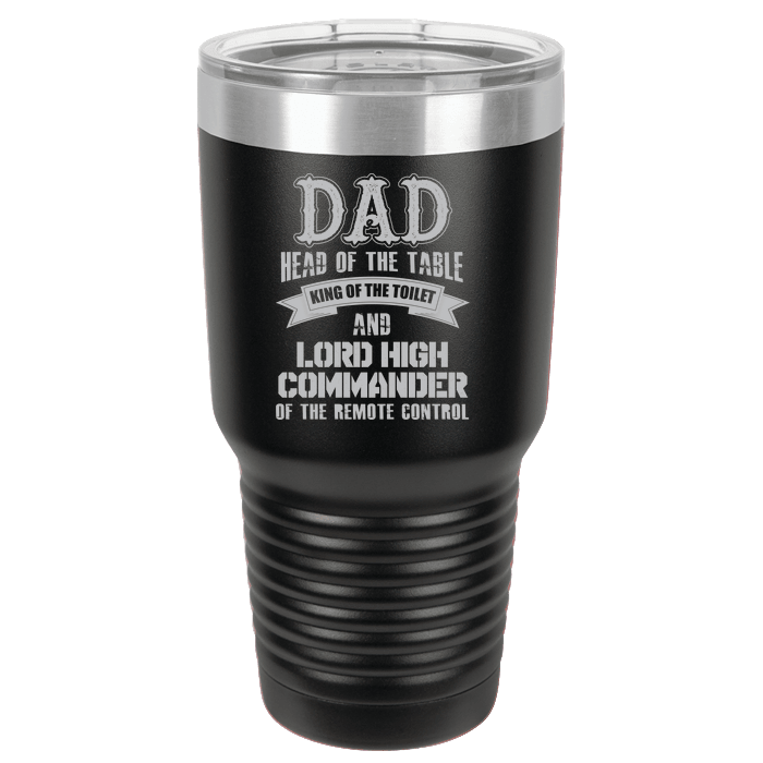 Designs by MyUtopia Shout Out:Dad Head of the Table ... Engraved Polar Camel 30 oz Insulated Double Wall Steel Tumbler Travel Mug,Black,Polar Camel Tumbler