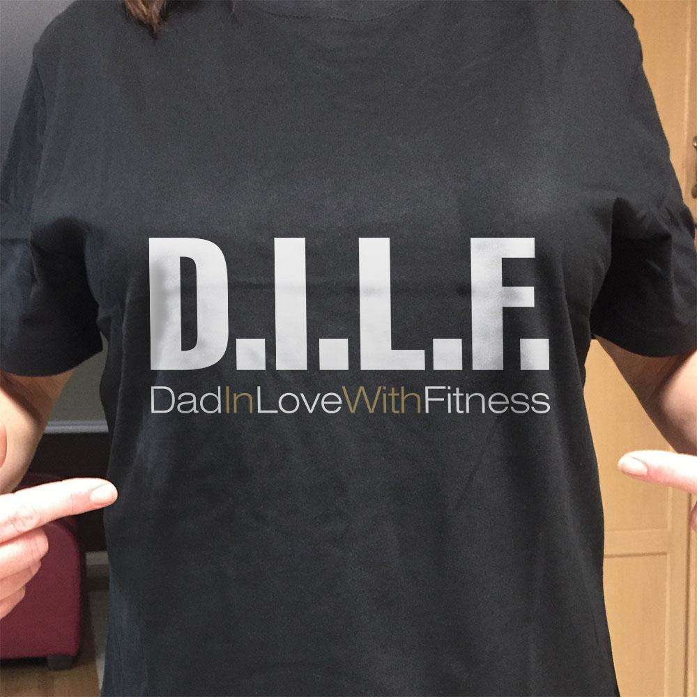 Designs by MyUtopia Shout Out:Dad In Love with Fitness D.I.L.F. Adult Unisex T-Shirt