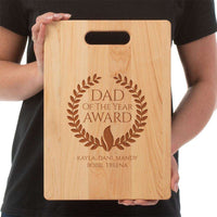 Load image into Gallery viewer, Designs by MyUtopia Shout Out:Dad of the Year Award Personalized with Kids Names Maple Laser Engraved Cutting Board
