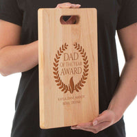 Load image into Gallery viewer, Designs by MyUtopia Shout Out:Dad of the Year Award Personalized with Kids Names Maple Laser Engraved Cutting Board
