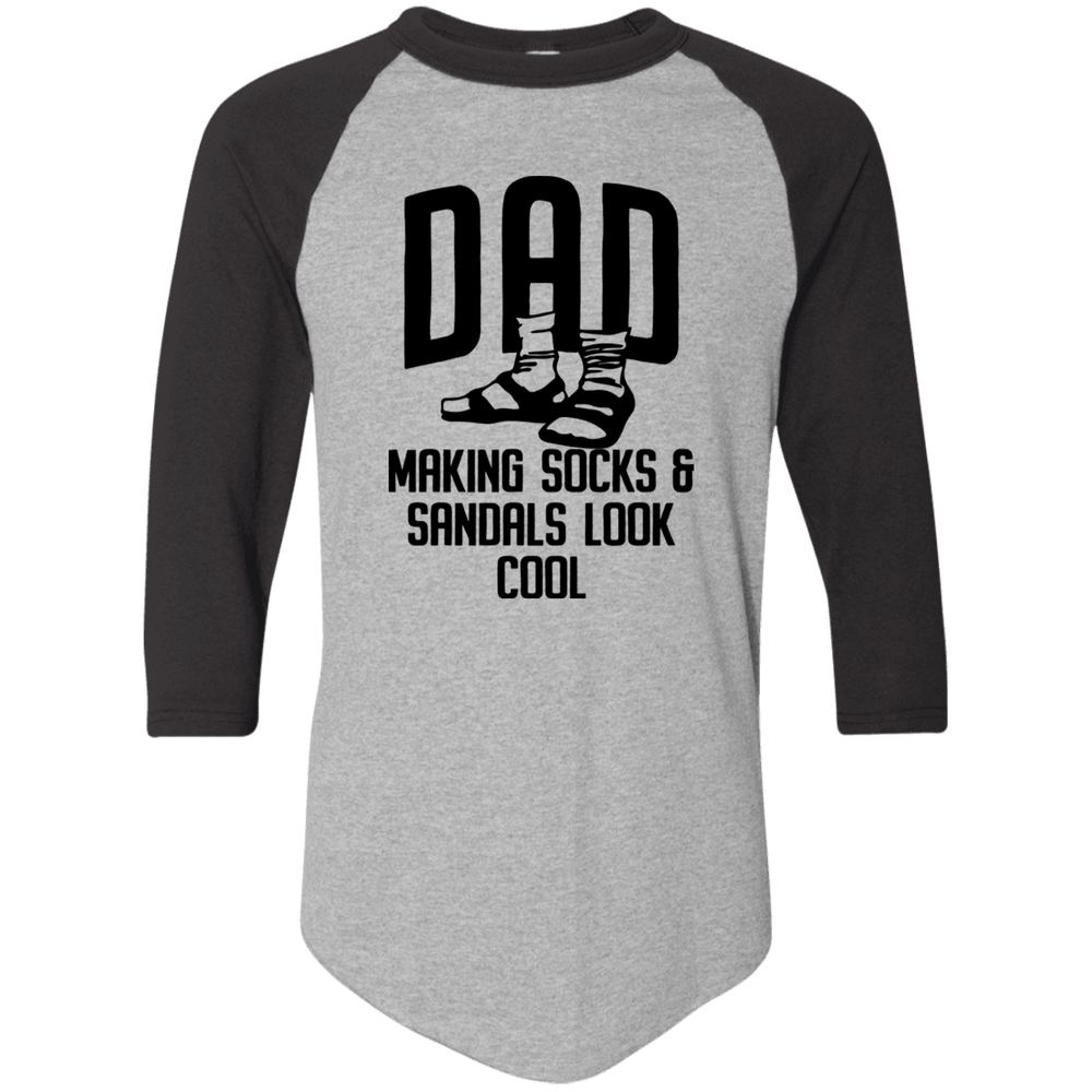 Designs by MyUtopia Shout Out:Dad Socks and Sandals 3/4 Length Sleeve Color block Raglan Jersey T-Shirt,Athletic Heather/Black / S,Adult Unisex T-Shirt