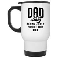 Load image into Gallery viewer, Designs by MyUtopia Shout Out:Dad Socks and Sandals  White Travel Mug
