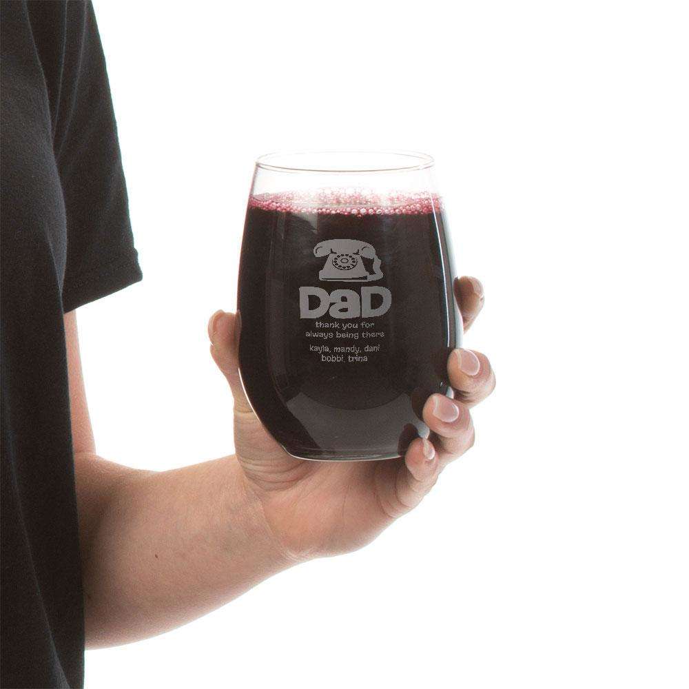 Designs by MyUtopia Shout Out:Dad Thank You For Always Being There Personalized with Kids Names Stemless Laser Etched Wine Glass