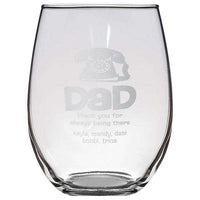 Load image into Gallery viewer, Designs by MyUtopia Shout Out:Dad Thank You For Always Being There Personalized with Kids Names Stemless Laser Etched Wine Glass
