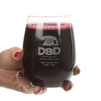 Load image into Gallery viewer, Designs by MyUtopia Shout Out:Dad Thank You For Always Being There Personalized with Kids Names Stemless Laser Etched Wine Glass
