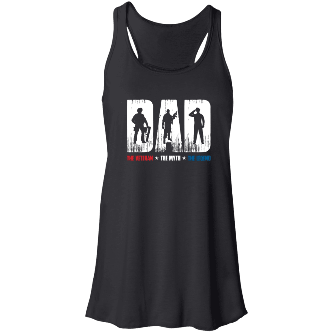 Designs by MyUtopia Shout Out:Dad, The Veteran, The Myth, The Legend Ladies Flowy Racerback Tank,X-Small / Black,Tank Tops