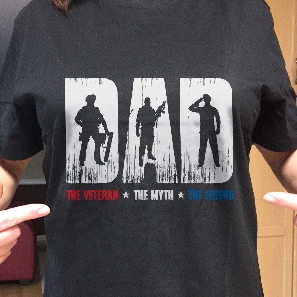 Designs by MyUtopia Shout Out:Dad, The Veteran, The Myth, The Legend Unisex Cotton Short Sleeve T-Shirt