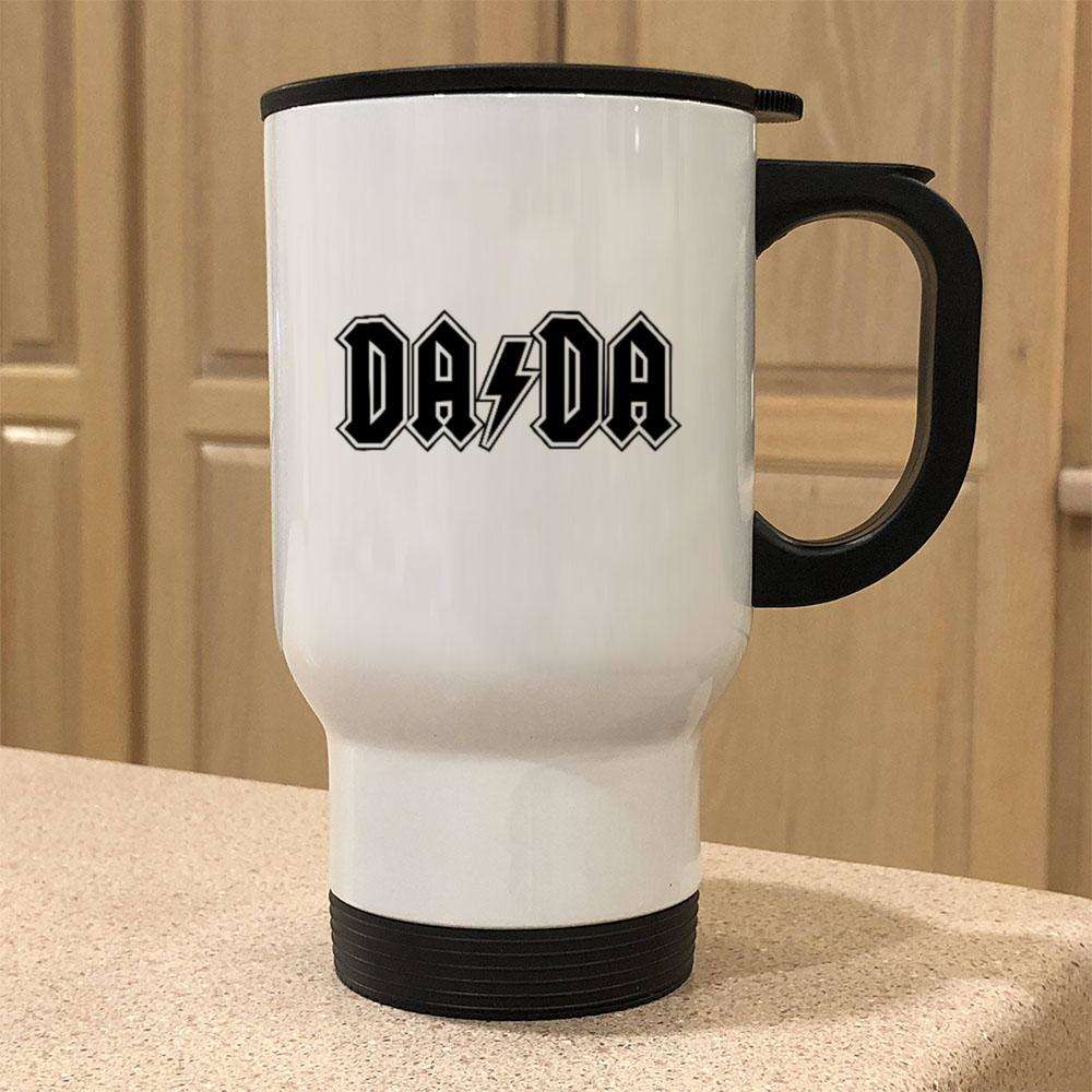 Designs by MyUtopia Shout Out:DaDa  14 oz Stainless Steel Travel Coffee Mug w. Twist Close Lid,White / 14 oz,Travel Mug