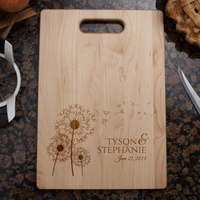 Load image into Gallery viewer, Designs by MyUtopia Shout Out:Dandelion Love Personalized With Names and Date Engraved Maple Cutting Board,🌟  Best Value 9 3/4″ X 13.5″ / Maple,Cutting Board
