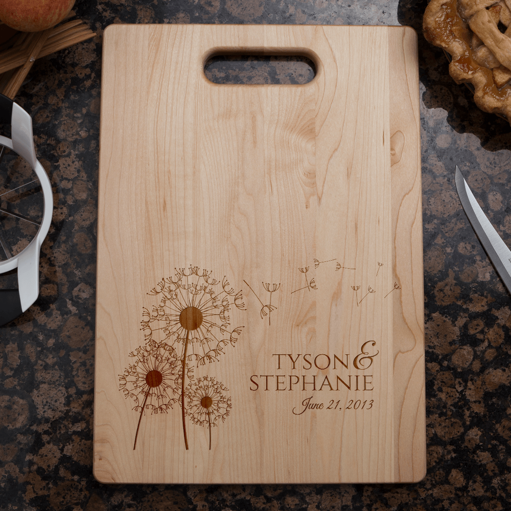 Designs by MyUtopia Shout Out:Dandelion Love Personalized With Names and Date Engraved Maple Cutting Board,🌟  Best Value 9 3/4″ X 13.5″ / Maple,Cutting Board