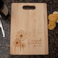 Load image into Gallery viewer, Designs by MyUtopia Shout Out:Dandelion Love Personalized With Names and Date Engraved Maple Cutting Board
