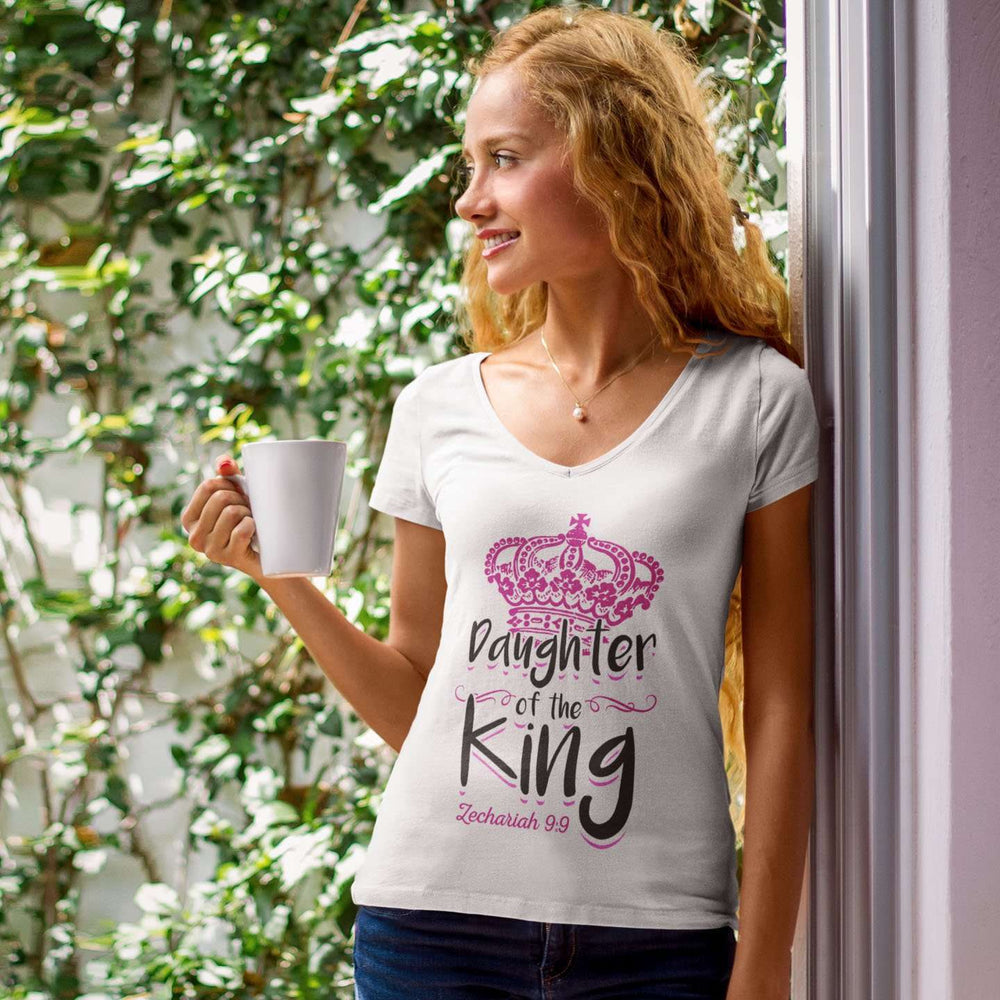Designs by MyUtopia Shout Out:Daughter of the King Christian Unisex V-Neck Tee