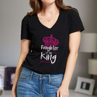 Load image into Gallery viewer, Designs by MyUtopia Shout Out:Daughter of the King Christian Unisex V-Neck Tee,Black / Small,Ladies T-Shirts
