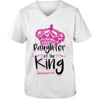 Load image into Gallery viewer, Designs by MyUtopia Shout Out:Daughter of the King Christian Unisex V-Neck Tee,White / Small,Ladies T-Shirts
