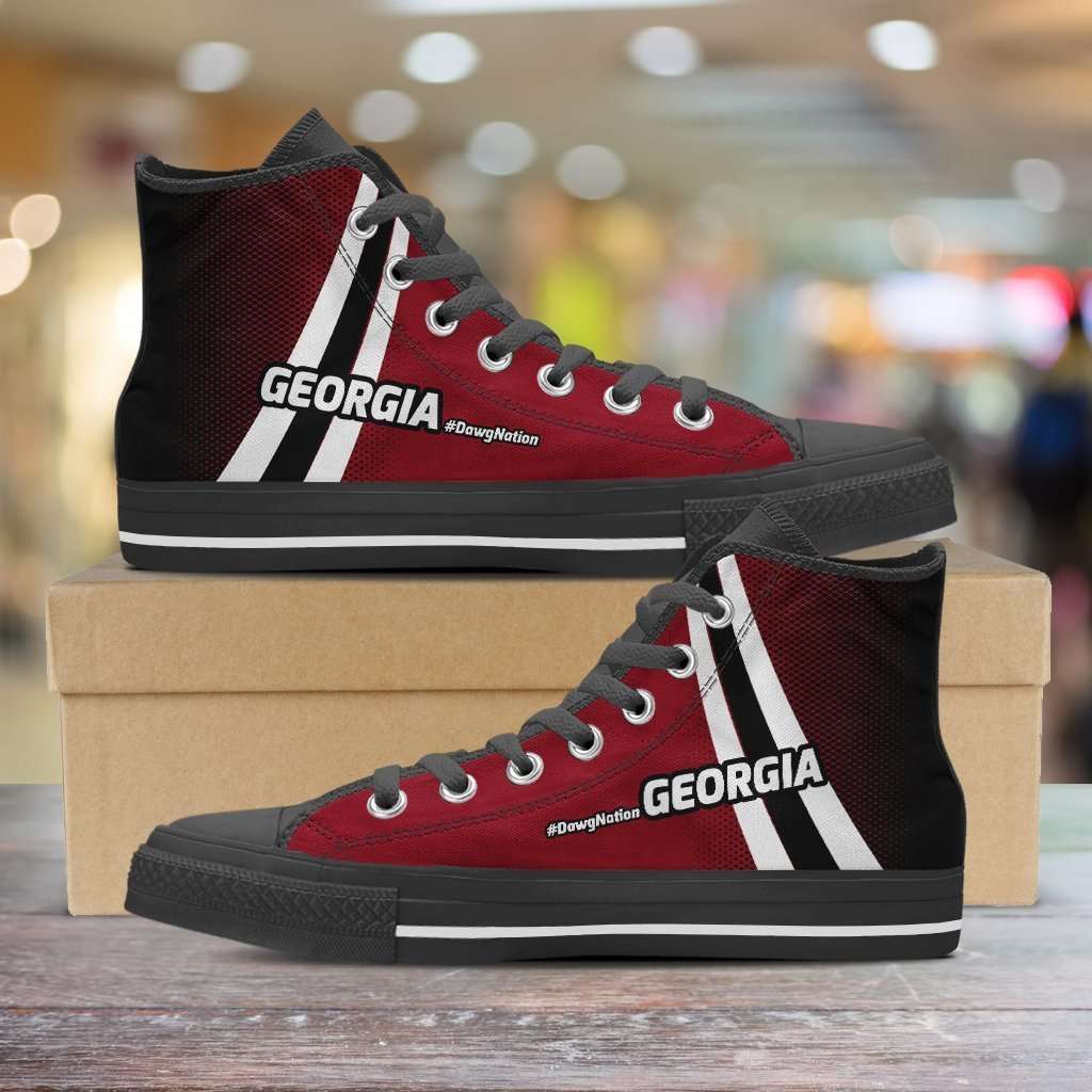 Designs by MyUtopia Shout Out:#DawgNation Georgia Canvas High Top Shoes,Men's / Mens US 5 (EU38) / Red/Black/White,High Top Sneakers