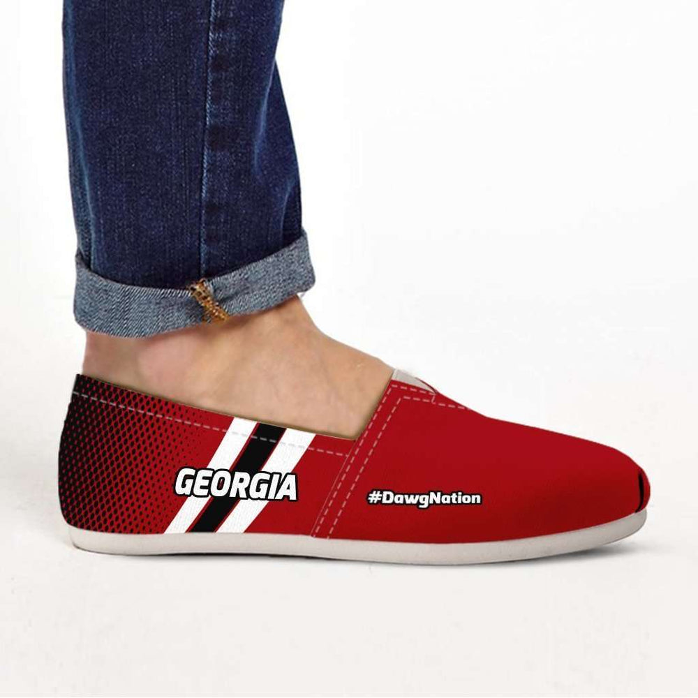 Designs by MyUtopia Shout Out:#DawgNation Georgia Casual Canvas Slip on Shoes Women's Flats,US6 (EU36) / Red/Black/White,Slip on Flats