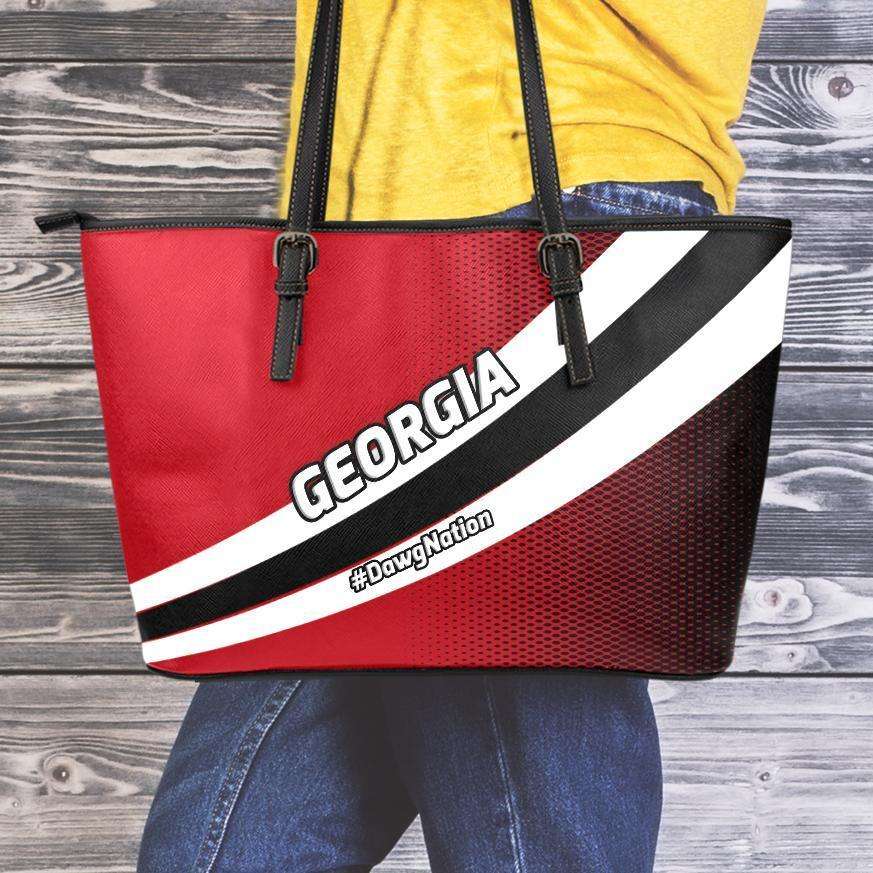 Designs by MyUtopia Shout Out:#DawgNation Georgia Fan Faux Leather Totebag Purse,Medium (10 T x 16 x 5) / Red/Black/White,tote bag purse