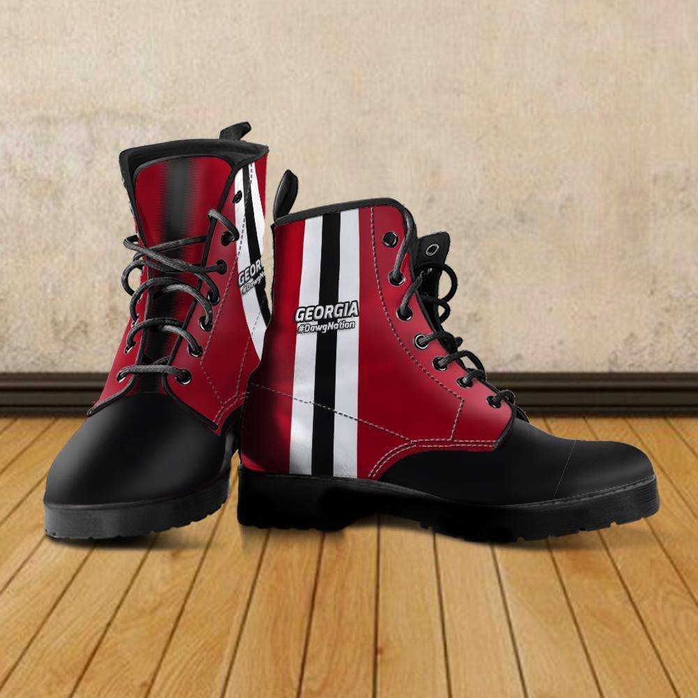 Designs by MyUtopia Shout Out:#DawgNation Georgia Faux Leather 7 eye Lace-up Boots,Men's / Mens US5 (EU38) / Red / Black,Lace-up Boots