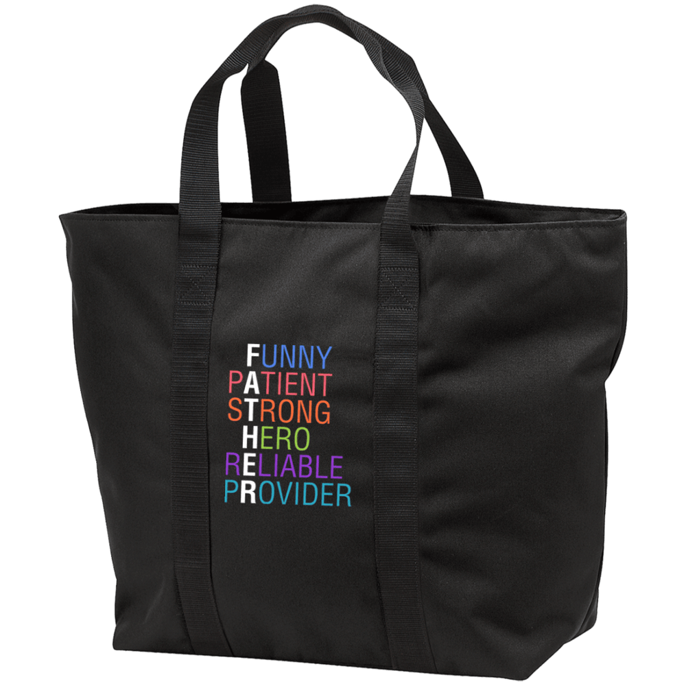 Designs by MyUtopia Shout Out:Descriptions of Father Anagram Embroidered All Purpose Tote Bag,Black/Black / One Size,Bags