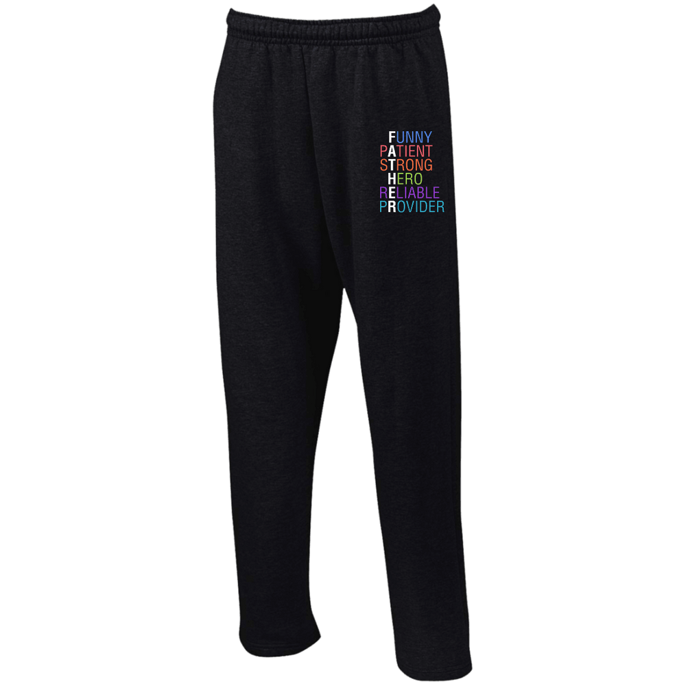 Designs by MyUtopia Shout Out:Descriptions of Father Anagram Embroidered Open Bottom Sweatpants with Pockets,Black / S,Pants