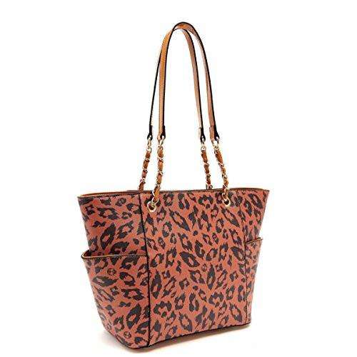 Designs by MyUtopia Shout Out:Diamond Heart Leopard and Sugar Skull Print Vegan Leather Shoulder Purse Totebag,Brown/Black,tote bag purse