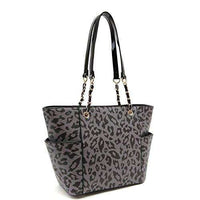 Load image into Gallery viewer, Designs by MyUtopia Shout Out:Diamond Heart Leopard and Sugar Skull Print Vegan Leather Shoulder Purse Totebag,Grey/Black,tote bag purse
