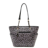 Load image into Gallery viewer, Designs by MyUtopia Shout Out:Diamond Heart Leopard and Sugar Skull Print Vegan Leather Shoulder Purse Totebag
