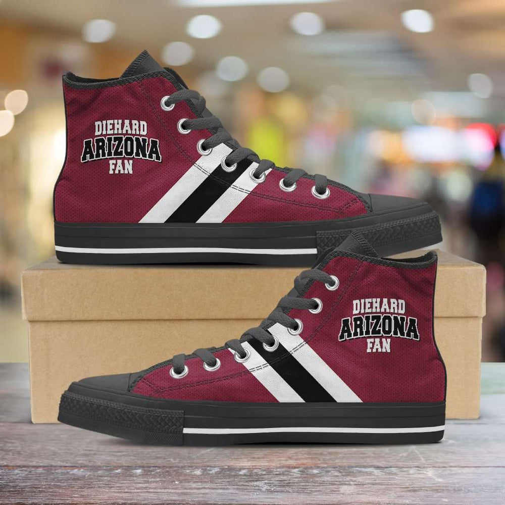 Designs by MyUtopia Shout Out:Diehard Arizona Cardinals Fan Canvas High Top Shoes,Men's / Mens US 5 (EU38) / Red/White/Black,High Top Sneakers