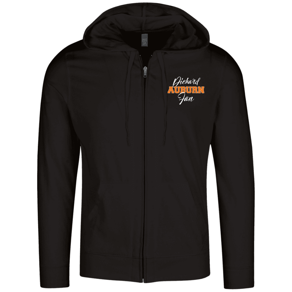 Designs by MyUtopia Shout Out:Diehard Auburn Fan Embroidered District Lightweight Full Zip Hoodie,Black / X-Small,Sweatshirts