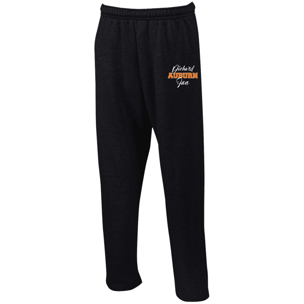 Designs by MyUtopia Shout Out:Diehard Auburn Fan Embroidered Gildan Open Bottom Sweatpants with Pockets,Black / S,Pants