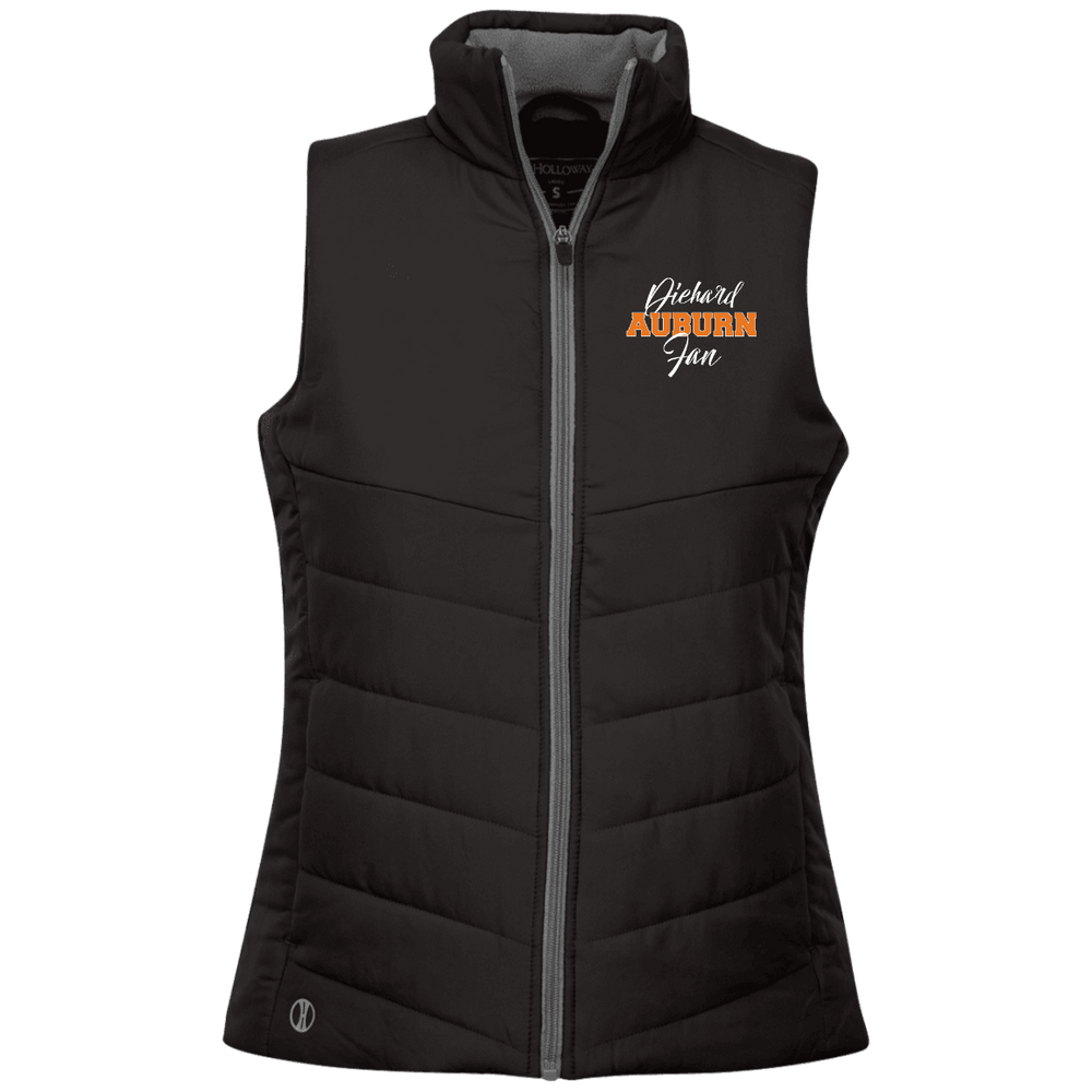 Designs by MyUtopia Shout Out:Diehard Auburn Fan Embroidered Holloway Ladies' Quilted Vest,Black / X-Small,Jackets