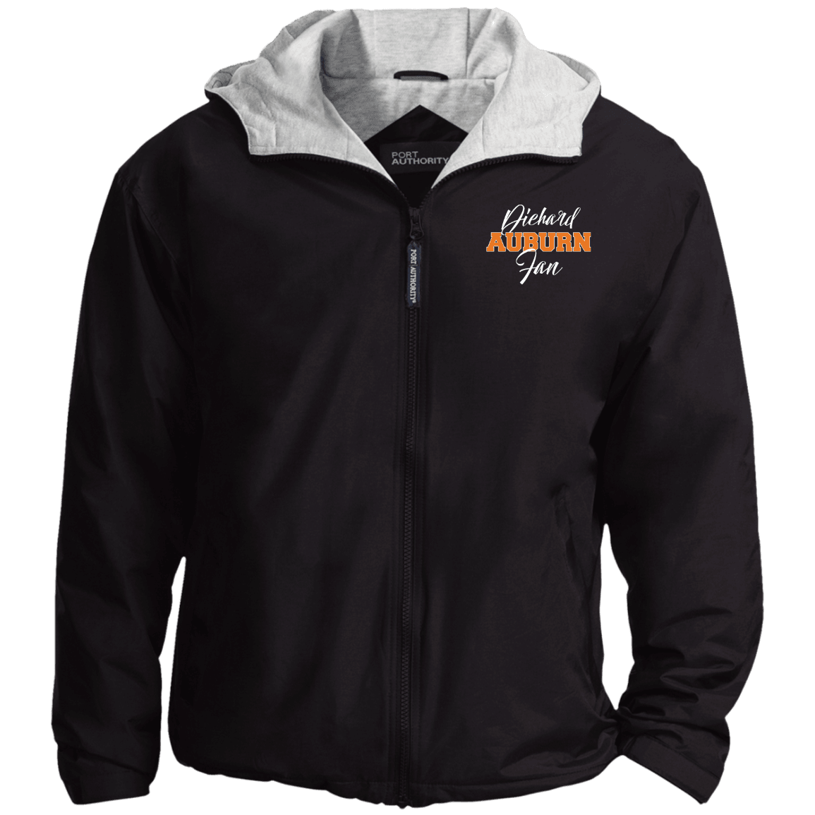 Designs by MyUtopia Shout Out:Diehard Auburn Fan Embroidered Port Authority Team Jacket,Black/Light Oxford / X-Small,Jackets