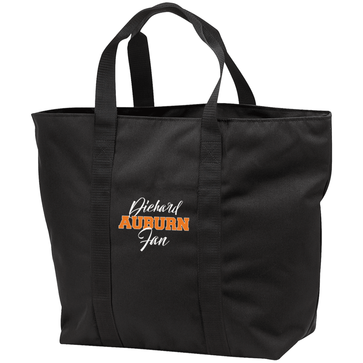 Designs by MyUtopia Shout Out:Diehard Auburn Fan Embroidered Port & Co. All Purpose Tote Bag w Zipper Closure and side pocket,Black/Black / One Size,Totebag