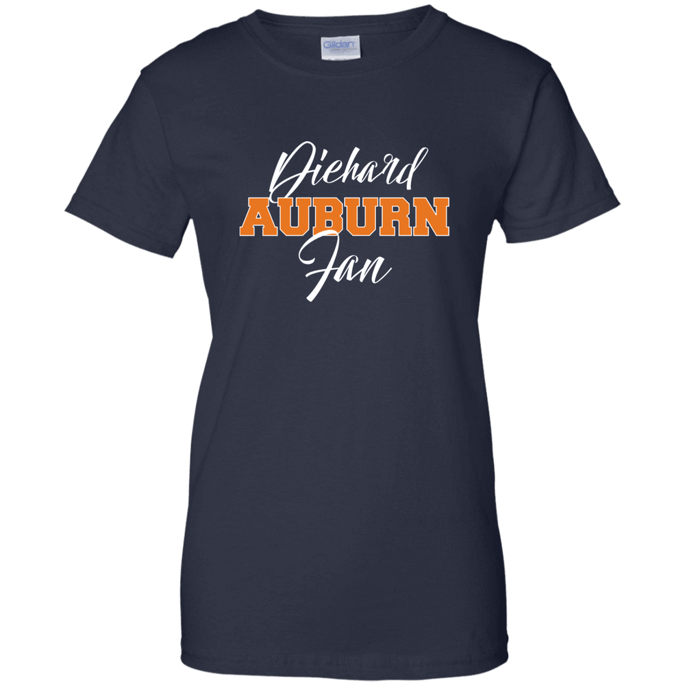 Designs by MyUtopia Shout Out:Diehard Auburn Fan Gildan Ladies' 100% Cotton T-Shirt - Navy Blue,Navy / X-Small,Ladies T-Shirts
