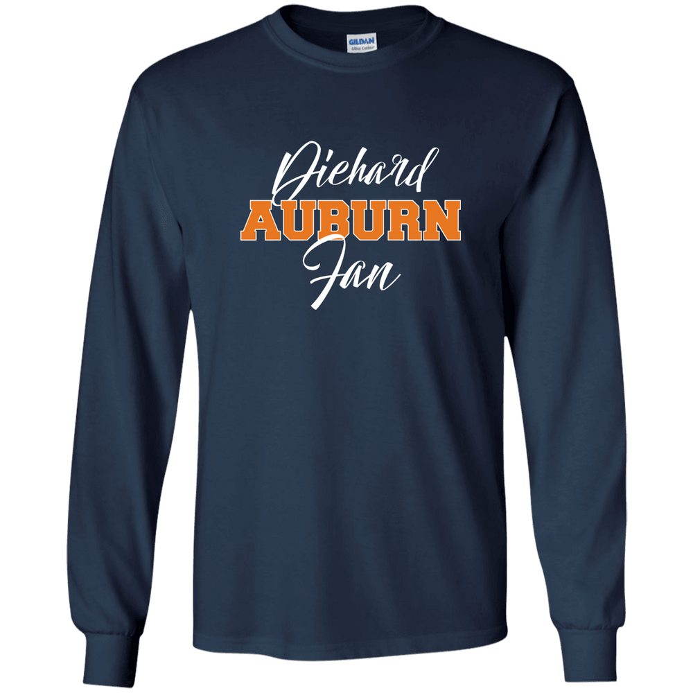 Designs by MyUtopia Shout Out:Diehard Auburn Fan Ultra Cotton Long Sleeve T-Shirt - Navy Blue,Navy / S,Long Sleeve T-Shirts