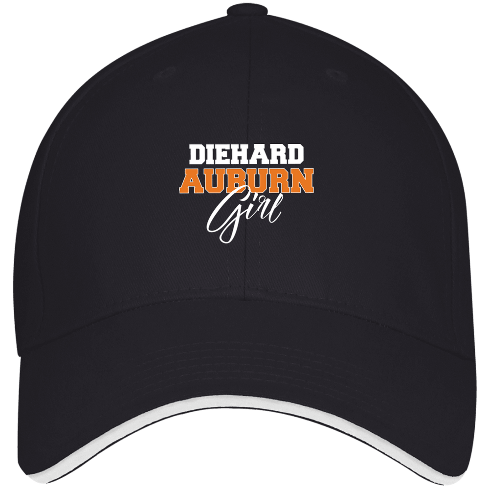Designs by MyUtopia Shout Out:Diehard Auburn Girl Embroidered Bayside USA Made Structured Twill Cap With Sandwich Visor,Navy/White / One Size,Hats