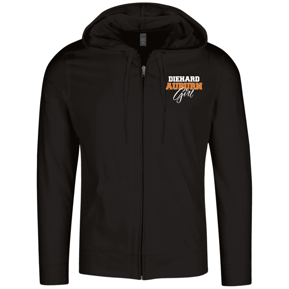 Designs by MyUtopia Shout Out:Diehard Auburn Girl Embroidered District Lightweight Full Zip Hoodie,Black / X-Small,Sweatshirts