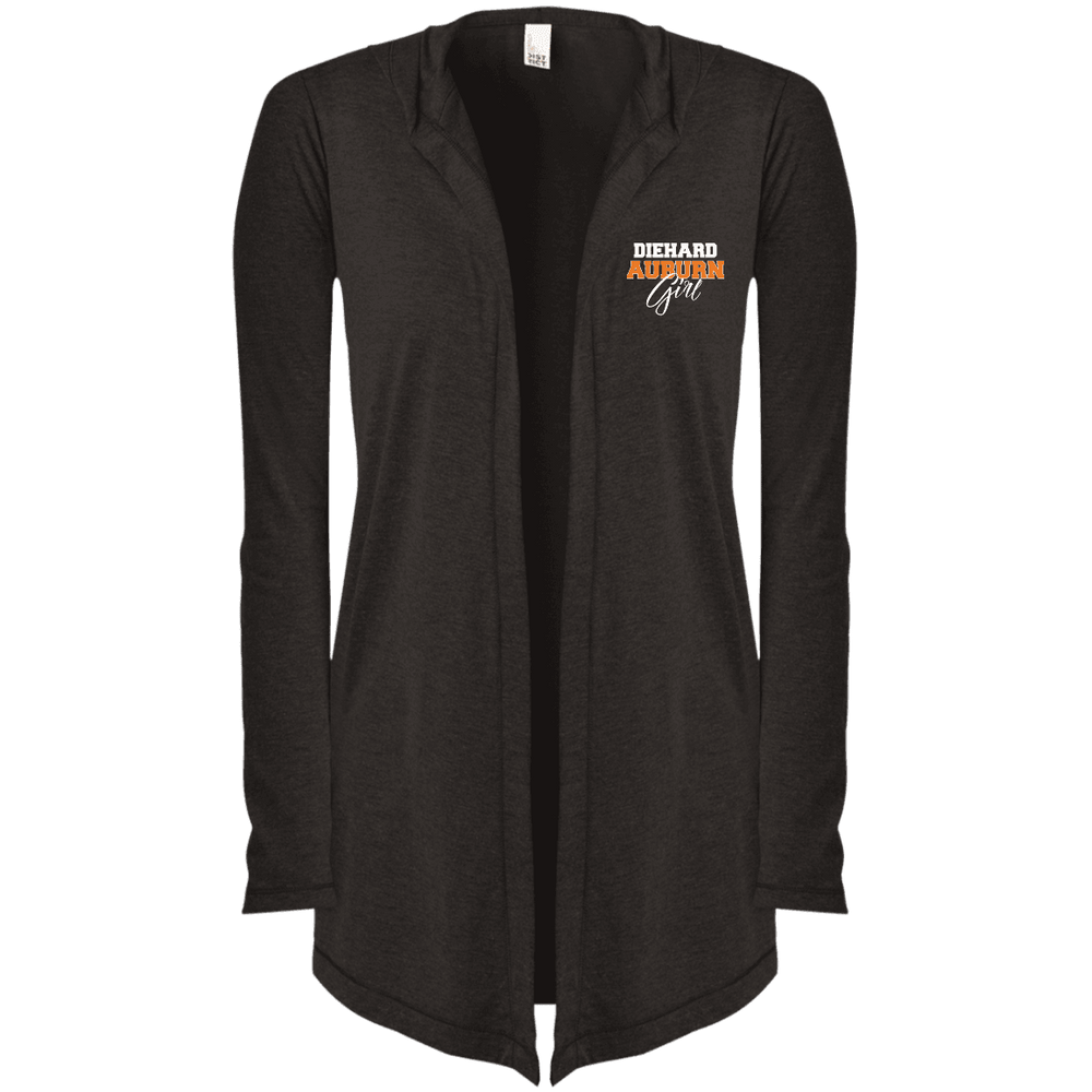 Designs by MyUtopia Shout Out:Diehard Auburn Girl Embroidered District Women's Hooded Cardigan,Black Frost / X-Small,Jackets