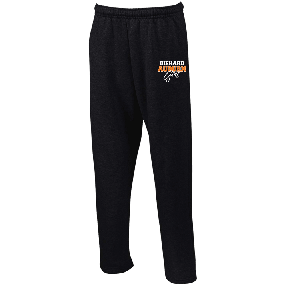 Designs by MyUtopia Shout Out:Diehard Auburn Girl Embroidered Gildan Open Bottom Sweatpants with Pockets,Black / S,Pants