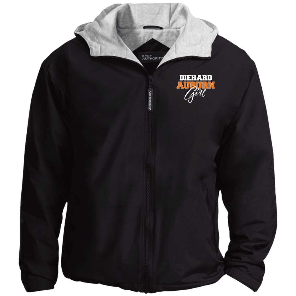 Designs by MyUtopia Shout Out:Diehard Auburn Girl Embroidered Port Authority Team Jacket,Black/Light Oxford / X-Small,Jackets