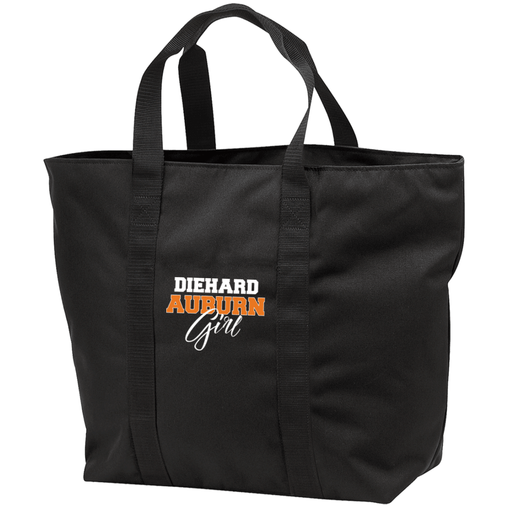 Designs by MyUtopia Shout Out:Diehard Auburn Girl Embroidered Port & Co. All Purpose Tote Bag w Zipper Closure and side pocket,Black/Black / One Size,Totebag